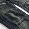 Men's Jeans Hip Hop Zipper Folds Vintage Pleated Patchwork Slim Luxury Designer Biker Fashion Mens Denim Pants