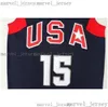 barato Retro 2008 Beijing Carmelo Anthony # 15 jerseys de basquete costurado s-xxl