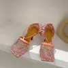 Scarpe eleganti Taglia 35-42 Décolleté a rete da donna verde cristallo Runway Punta quadrata Caviglia Sandali con strass con tacco alto e tacco alto