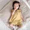 Sommer Baby Mädchen Freizeitkleidung Sets reine Baumwolle großer Umlegekragen ärmellose Weste und Shorts 2 Stück 210508
