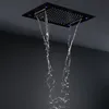 Banyo Siyah Duş Seti Renkli LED Yağış Şelale Çok Fonksiyonlu Duş Başlığı Paneli Gizli Termostatik Mikser Musluklar
