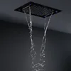 Modernes LED-Duschset, 304 Edelstahl, Regenfall-Wasserfall-Duschkopf, Thermostatmischer, Badezimmer, schwarze Wasserhähne, 50,8 x 35,6 cm