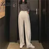 Frauen Casual Anzug Hosen Koreanische Schwarz Weiß Hohe Taille Gerade Bein Feste Hosen Büro Frauen Formale Frühling 210514