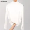 Moda Plus Size Modal Branco Blusa Mulheres Turtleneck Longo Manga Longa Blusas Solta Camisas Casuais 11102 210512