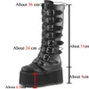 Grande taille 50 Design de luxe plate-forme talon épais mi-mollet bottes femmes Punk Cool gothique noir boucle chaussures femme