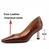 Meotina Naturel Véritable Cuir Talons Hauts Femmes Chaussures Bout Pointu Pompes Cristal Stiletto Talon Chaussures Dames Chaussures Beige 33-40 210608