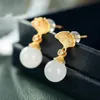 Dangle & Chandelier Natural An White Jade Lotus Blossom Round Bead Earrings Chinese Style Retro Court Charm Women's Christmas Halloween Gift