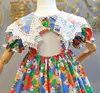 Girl's Dresses Girls Dress No Hat European American Style Summer Children'S Clothing Baby Kids Princess Party Lace Lapel Floral