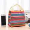 Canvas Stripe insulation bag Lunch Storage bags Thermal-Insulation PortableBags Travel Picnic Food Lunch-box for Women Girl Kids WLL467