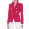 Top Quality Designer Blazer Jaqueta Metal Leão de Metal Botões Duplo Breasted Casaco Externo Tamanho S-XXL Rose Red 210521