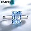 UMCHO Anelli di pietre preziose acquamarina creati di lusso per le donne Solid 925 Sterling Silver Wedding Engagement Fine Jewelry Part Gift 211217