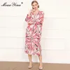 Vestido de designer de moda Outono vestido feminino 3/4 manga multicolor geométrica impressão solta mais vestidos de tamanho 210524