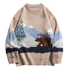 Pulls pour hommes Automne Snow Mountain Bear Patchwork Tricoté Jumper Streetwear Mens Hip Hop Harajuku Casual Knitwear Mode Tops en tricot