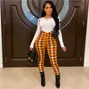 ANJAMANOR Sexy Plaid 2 Piece Sets Womens Going Out Outifts To The Club Cute Jumpsuits for Women Long Sleeve Top Pants D63-CH40 Y0625