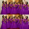 2021 afrikanische lila Meerjungfrau Brautjungfernkleider eine Schulter Schatz Tüll ärmellose Schärpen Party Hochzeit Gastkleider Trauzeugin Kleid