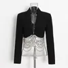 Tvådeliga klänning Kvinnor Casual Sats Höst Långärmad Cardigan Blazer Set Outfits Kort kjol Solid Lady Black Passit