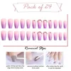 French Rhinestone Purple Ombre Fake Nails Ballerina Long Glossy Coffin Press on Nail False Tips Artificial Finger Manicure 24pcs