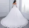 الفساتين غير الرسمية Vestidos de Novia 2021 LACE LACE LING لحضور حفل زفاف قبالة الكتف مخصص في القطار الزفاف الزفاف