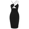 Casual Dresses BEAUKEY 2021 Sexy Spaghetti Strap Mid-length Dress Women Black Sleeveless Backless Hollow Out Party Wedding Club Wear