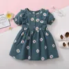 FOCUSNORM 1-6Y Summer Infant Kids Girls Lovely Dress 4 Colors Sunflowers Printed Ruffles Short Sleeve A-Line Dress Q0716