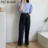 Matakawa szeroka noga spodnie damskie lato drape luźne cienkie spodnie proste Pantalon femme 210513