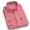 Thin 100% Cotton Plaid Shirts for Men Long Sleeve Regular Fit Checkered Dress shirt Mens Blue Soft Comfortable Male 210714