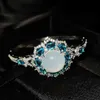 Bracelet de luxe flocon de neige S925 bijoux vintage argentés avec pierre naturelle ronde Zircon bleu accessoires de fête de fiançailles pour femmes Q0717