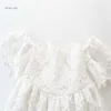 Оптовые летние девочка платье вышивка шнурок с плеча белый вспышка рукава принцесса детская одежда E93007 210610