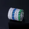Gioielli da donna di lusso Anelli di fidanzamento con fedi nuziali rotondi di cristallo bianco e verde con zirconi cubici per le donne R136 210714
