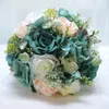 装飾的な花の花輪レトロコートスタイルピンクブルーウェディングブーケ人工シルクペーニー手作り花嫁結婚4996028