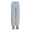 Casual Lose Jeans Für Frauen Hohe Taille Patchwork Tasche Denim Feste Hosen Weibliche Mode Kleidung Frühling 210521