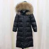 大きな天然アライグマの毛皮の襟フード付きの冬のダウンジャケットの女性90％ホワイトアヒルの厚い暖かい公園女性ロングスノーコート211216