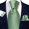 Bow Ties Green Solid Silk Wedding Tie For Men Handky Cufflink Gift Necktie Fashion Design Business Party Dropship Hi-Tie