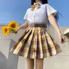 Fashion Preppy Style Girl Plaid JK Pleated Skirt Shirt Bow Tie Suit 210629