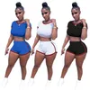 Ubrania letnie Kobiety Dresy Czarne Stroje Koszulka Z Krótkim Rękawem Koszulka Crop Top + Spodenki rowerzysty Dwa kawałek Zestaw plus Size 2XL Sportswear Casual Sweetsuits Jogger Garnitury 5066