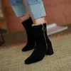 メチナの本物のウールの毛皮の足首のブーツ本革ハイヒールの女性ブーツジッパー厚いヒールシューズスクエアトゥティックショートブーツ女性40 210608
