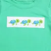 Summer Clothes Green Short Sleeve Top And Blue Striped Triangle Shorts Three Sea Turtles Embroidered Pattern Boys Clothes G220310