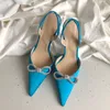 2023 new pointed silk satin high-heeled sandals women's luxury crystal fashion bow decoration cool 9.5 cm high Sexy Wedding Bridal Shoes