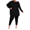 Casual Home Wear Wholesale Plus Size 5XL Workout Clothes Solid Long Sleeve Loose T-Shirt Top Skinny Pants Woman Two Piece Set 210525