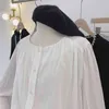 Otoño invierno cuello redondo plisado linterna manga dama tops elegante simple sólido blusa de algodón blanco blusas mujer 12325 210521