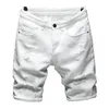 Été pur blanc noir léger déchiré Denim Shorts classique marque vêtements jeunes hommes Slim droite jeans décontractés