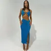 Long Cover Up Fashion Women Blouses 2021 Summer Beach Swimsuit Wear Lace Cut Out Vest Slim Split Skirt Suit Print Polyester Women's Swimwear