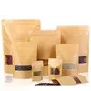 2021 nuovi sacchetti di carta Kraft con cerniera stand up buste per alimenti con sacchetti riutilizzabili con finestra trasparente per caffè, tè