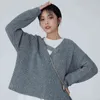 Vrouwen truien gebreide trui v-hals solide losse herfst winter dikker warme vrouwelijke tops Koreaanse stijl ulzzang mode leisure y1110