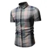 Men's Plaid Casual Button Down Short Sleeve Shirt Top Blouse Men Camisa Masculina Mens Dress Shirts 7.13