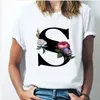 Benutzerdefinierte Tops Name Buchstaben Kombination Mode Frauen T-shirt Blume Schriftart A B C D E F G Kurzarm Tops Schwarz/Weiß T-shirt Kleidung