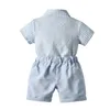 Ensemble deux pièces pour bébés garçons, vêtements de style gentleman, chemise d'été en coton à manches courtes avec nœud papillon + short, costumes pour enfants, tenues décontractées