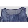 Denim Dress Women Summer Sleeveless Vintage Embroidery Maxi es Fashion Loose XL Jeans Vestido Feminina LR165 210531
