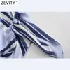 Zevity Women Cross V Neck Pasiast Print Hem Wiązany krótki Slim Smock Bluzka Femme Koszulka z krótkim rękawem Roupas Chic Topy LS9107 210603 \ t