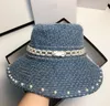 Designers Hat Women Hats pearl Caps Patchwork Washed sun Bucket Solid Wide Brim Cotton Beach Two-Sided Fishing Cap291G